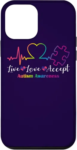 Vista 16 de Funda para iPhone 13 Pro Max Live Love Acept Autismo Concientización ECG Línea de Pulso Autismo Mamá
