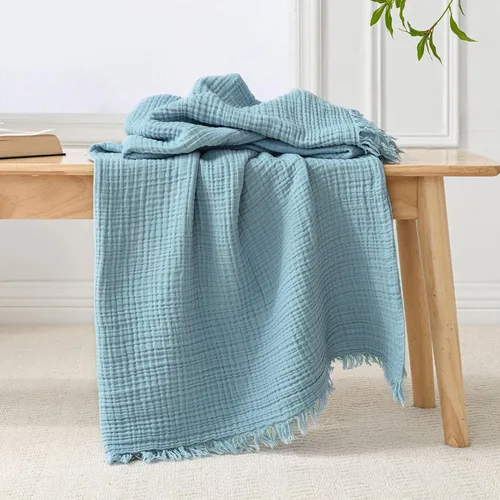 Vista 19 de Esterra Manta de Muselina de 50x65 Pulgadas Acogedora Suave Ligera Manta de Algodón Prelavada, Manta de Gasa de 4 Capas Transpirable para Todas