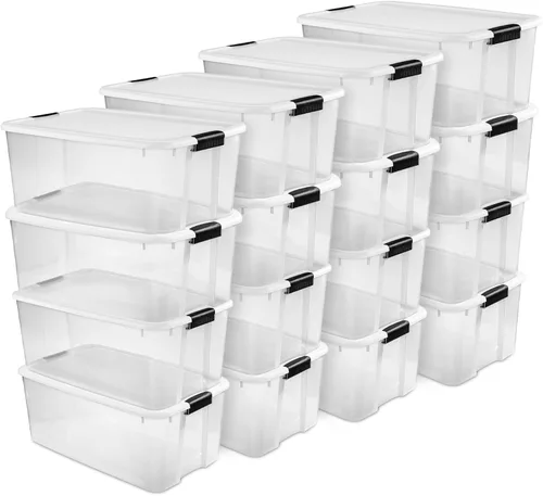 Vista 21 de Sterilite contenedor apilable de plástico transparente, 116 cuartos de galón de capacidad, tapa de cierre, paquete de 8