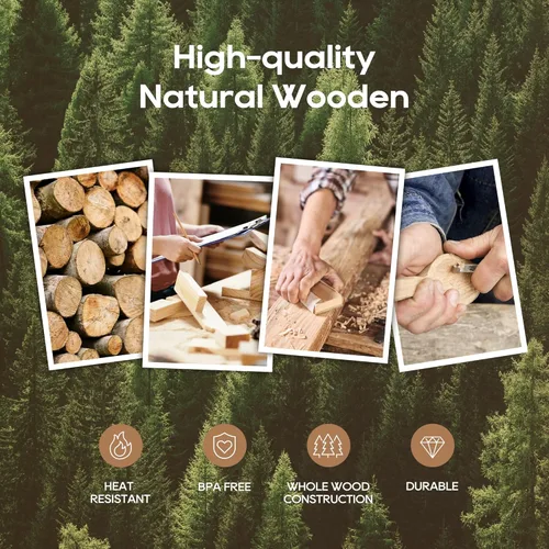 Vista 2 de Juego de utensilios de cocina de teca, juego de utensilios de cocina de madera de alta calidad, cucharas de madera antiadherentes resistentes al