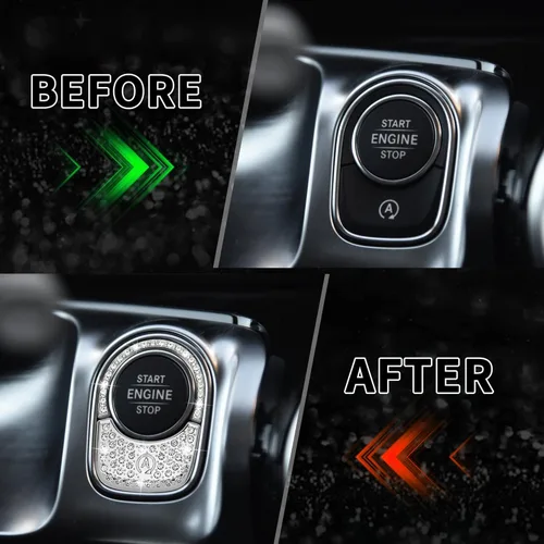 Vista 3 de TOMALL Bling - Cubierta para botón de encendido de motor de automóvil, compatible con Mercedes Benz GLB 2020, anillo de diamantes de imitación