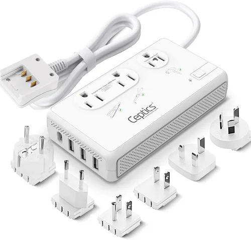 Vista 10 de Adaptador de viaje Ceptics, de EE. UU. a Japón, Filipinas, con doble USB, tipo A, ultra compacto All in One - 2 USB + 2 US Sockets Blanco