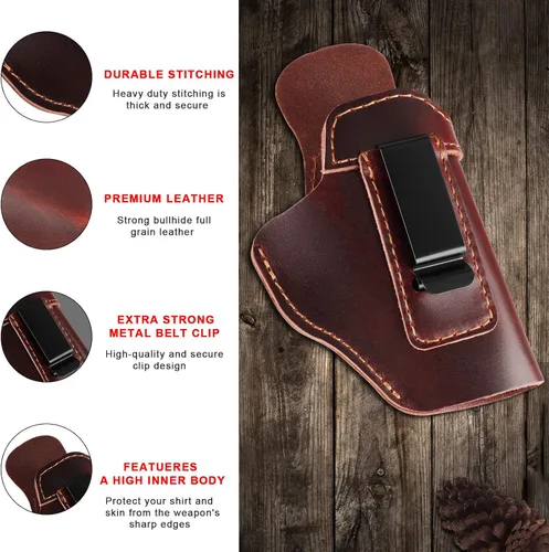 Vista 5 de TEGE Funda IWB de cuero genuino para Glock 17/19/43X/48, Sig P365/P320/P220, Ruger LCP/LC9S/Security 9/Max 9, Taurus G2/G2C/G3C/GX4, Springfield