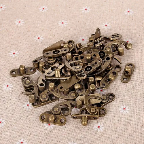 Vista 3 de 20 pestillos para joyero – Pestillo grueso de bronce macizo antiguo, soporte para puerta de gato con 80 tornillos de repuesto