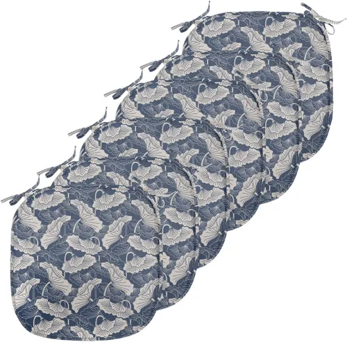 Vista 192 de Lunarable Juego de 4 cojines de asiento para silla, diseño de pétalos de flores de iris florecientes, arte de forma desgastada, acolchado de asiento