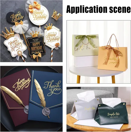 Vista 5 de SUPERFINDINGS 3 rollos de papel de estampado en caliente de 295.3 ft/295 pies, 3 tamaños, rollo de papel metálico dorado de transferencia de calor