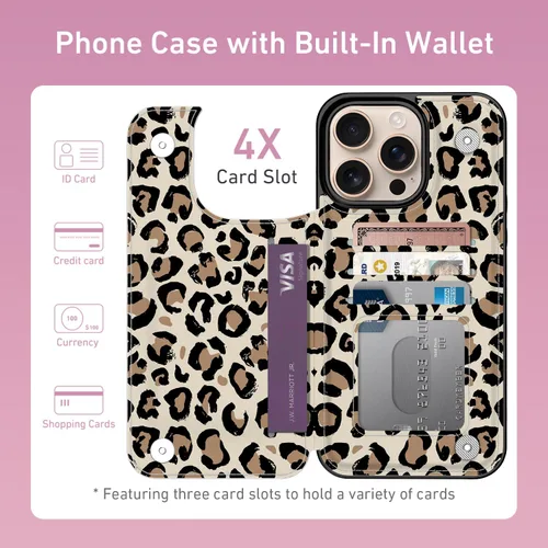 Vista 1106 de LETO para iPhone 15 Pro Funda tipo cartera - Tapa tipo folio con patada - Diseños de moda - Tarjetero - Funda protectora para mujeres y niñas - 6.1