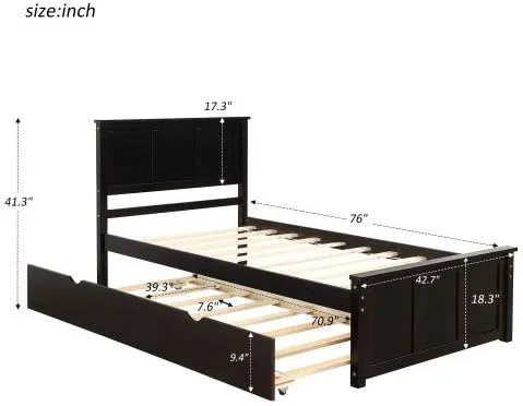 Vista 2 de Mera Cama de plataforma de tamaño individual con nido (Espresso 2)