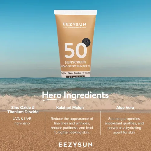 Vista 6 de EEZYSUN Protector solar mineral SPF 50, no graso, ligero, resistente al sudor, vegano y seguro para arrecifes, protector solar a base de minerales