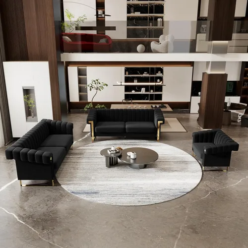 Vista 16 de Sofá de 1 pieza para sala de estar, elegante sofá de terciopelo beige con patas de metal dorado, moderno sofá copetudo de mediados de siglo