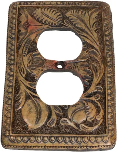 Vista 3 de Ebros Gift Juego de 2 rollos florales rústicos occidentales sobre fondo de madera sintética vintage, placa de cubierta eléctrica de pared pintada a