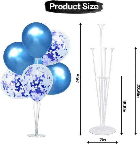Vista 2 de Juego de decoraciones para fiesta de cumpleaños número 12, serpentinas azules con soporte de globo de mesa azul, decoraciones de fiesta