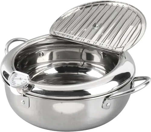 Olla de acero inoxidable para freidora, pequeña olla con termómetro y escurridor de aceite para papas fritas, camarones y pollo