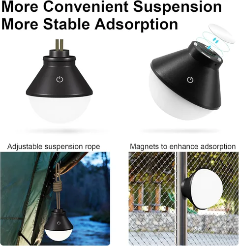 Vista 5 de Paquete de 2 faroles LED recargables de 5000 mAh con magnético, 600 lúmenes, impermeable, funciona con pilas, luz colgante para tienda, inalámbrico