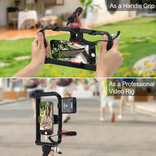 Vista 2 de Taisioner Estabilizador de mano para teléfono inteligente con zapata fría para videograbador, compatible con iPhone 15/14/13/12/Pro Max y Android