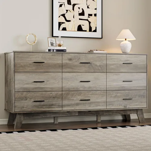 Vista 19 de BORNOON Cómoda para dormitorio con 7 cajones, cómoda moderna de 47.2 pulgadas de ancho con manijas de metal, base en forma de X y pata central