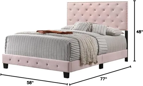 Vista 4 de Maklaine Moderna cama individual tapizada de terciopelo, 42 pulgadas de ancho x 77 pulgadas de profundidad x 47 pulgadas de alto, acabado rosa