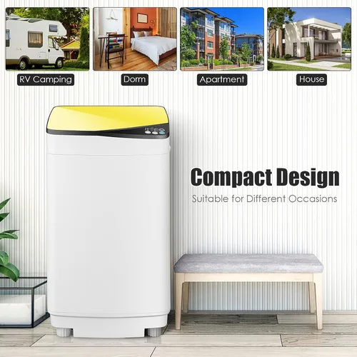 Vista 5 de Casart - Lavadora portátil con capacidad de peso de 7.7 libras, lavadora y secadora completamente automática (amarillo y blanco)