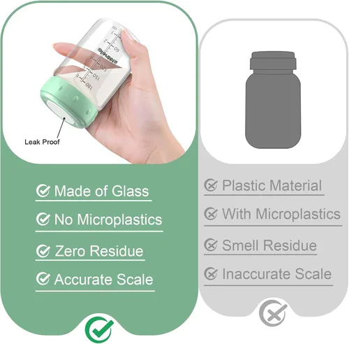 Vista 4 de Botellas de almacenamiento de leche materna de vidrio, botellas de repuesto con bomba Spectra, sin BPA, cuello ancho, botella de vidrio de Verde