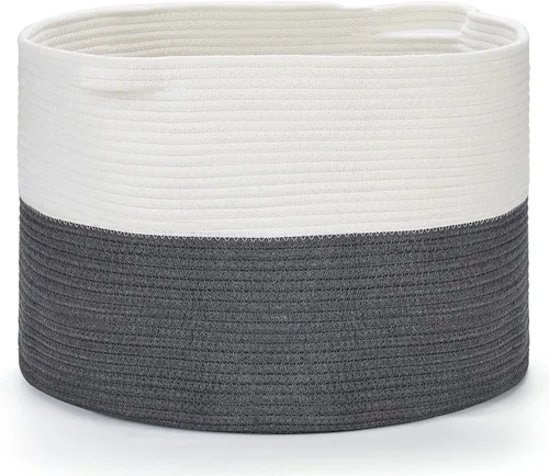 Vista 9 de Ravinte Cesta para manta, cesta de cuerda de algodón de 20 x 20 x 13 pulgadas para sala de estar, canasta de almacenamiento de juguetes para bebé