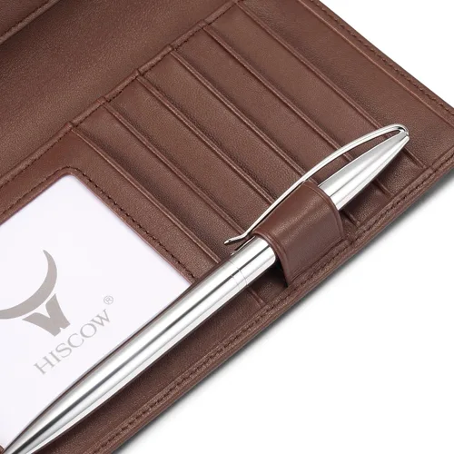 Vista 6 de HISCOW Funda de cuero suave para chequera y tarjetero con divisor - Piel de becerro italiana, Marrón, Contemporáneo