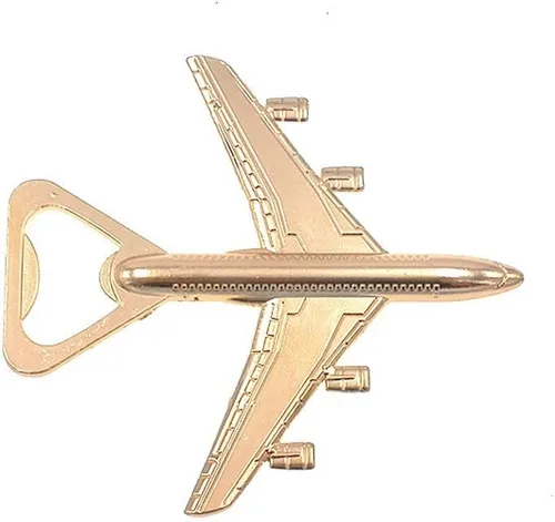 Vista 3 de Abridor de botellas de avión con caja de regalo para recuerdos de fiesta de boda (12 unidades, tono dorado oscuro)