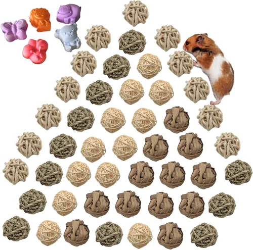 Vista 10 de Hamiledyi 10 bolas de hierba de conejo de 2.8 pulgadas, bolas grandes de conejillo de indias, juguete de enriquecimiento de actividad para conejo