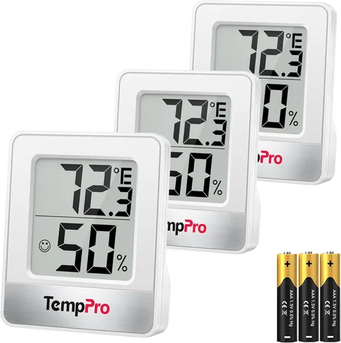 ThermoPro TP49 - Termómetro digital de 3 piezas para interiores, medidor de humedad, mini higrómetro con monitor de temperatura y humedad,