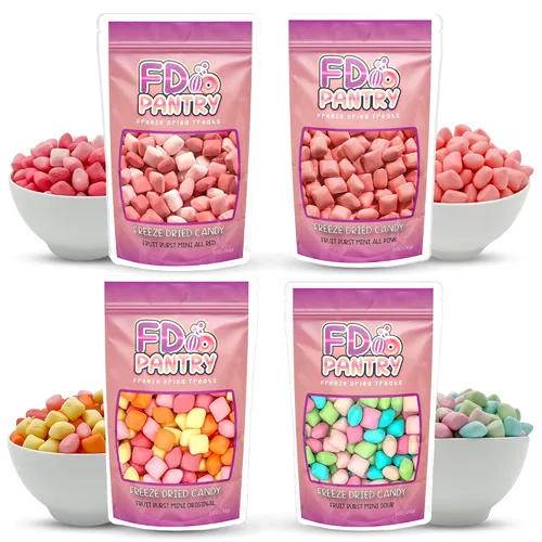 Vista 3 de Paquete variado de dulces liofilizados, Fruit Burst, 5 onzas (paquete de 4), Original, All Pinks, All Reds, Sour, combo surtido, bolsa de regalo