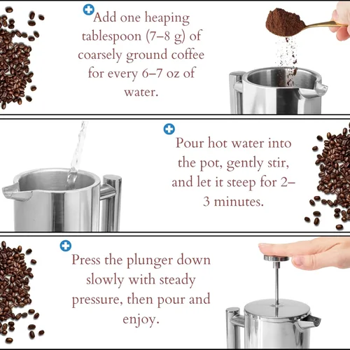 Vista 32 de Mixpresso Cafetera de Prensa Francesa de Acero Inoxidable Negro 26 Oz 770 ml, Prensa Francesa de Acero Inoxidable con Aislamiento de Doble Pared