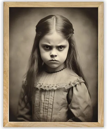 Devilish Little Girl - Oddities and Curiosities 11x14 Framed Print, Vintage Creepy Girl Poster, Victorian Gothic Wall Art, Eerie Child Portrait,