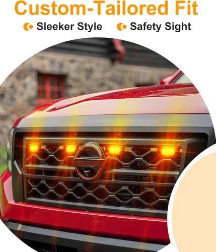 Vista 4 de Luces de parrilla para Nissan Frontier 2022-2024 Faros de acento delanteros de la rejilla del parachoques DRL PRO 4X X S SV SL Accesorios (ámbar)