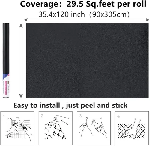 Vista 41 de Arthome - Papel adhesivo negro de 11.8 x 100 pulgadas, papel tapiz autoadhesivo impermeable de vinilo de PVC brillante, a prueba de aceite, papel