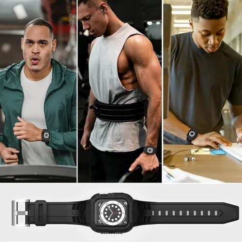Vista 7 de T-ENGINE - Correa resistente para Apple Watch Series 9 de 45 mm, 44 mm, 42 mm, SE 9/8/7/6/5/4/3 para hombres, Negro, 41 mm/40 mm/38 mm, Deportes