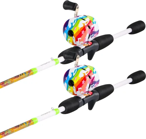 Vista 2 de Sougayilang Spincast - Cañas de pescar con carrete de pesca de 5 pies y 6 pulgadas, 2 piezas de cañas de fibra de vidrio con mango EVA, carretes