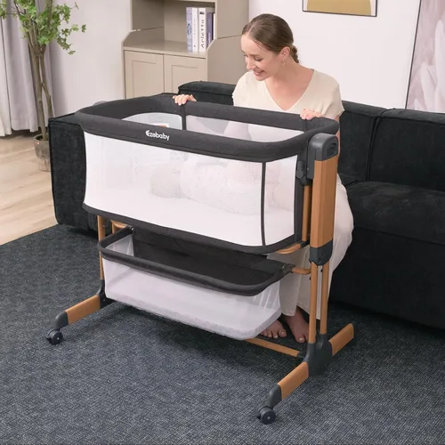 Vista 9 de Ezebaby Moisés de bebé 3 en 1, Moisés mecedores para bebé junto a la cama, Cuna portátil ajustable para recién nacido e infante con ruedas, cesta