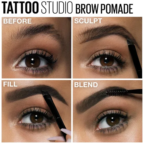 Vista 11 de Maybelline TattooStudio Pomada para cejas de larga duración, ajustable, maquillaje para cejas, rubio, 1 unidad