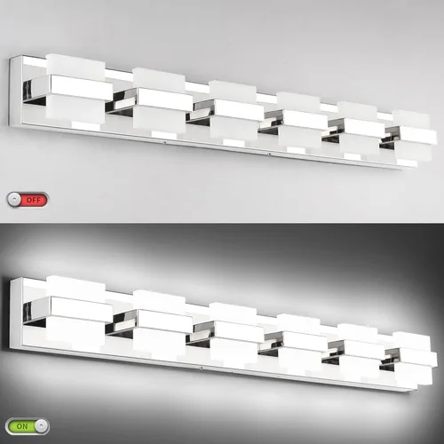 Vista 6 de SOLFART 6 luces ajustables negras para tocador de baño, modernas lámparas LED de tocador, accesorios de iluminación de baño para espejo de 41