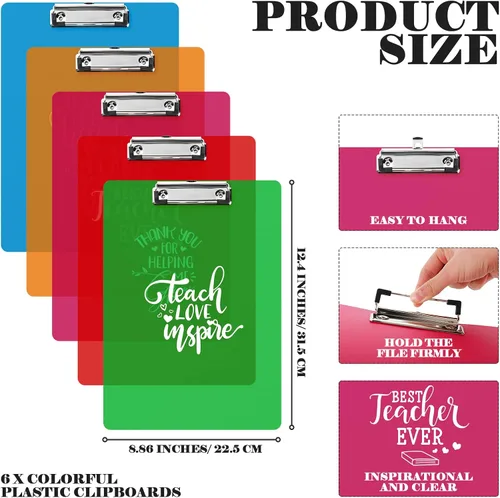 Vista 2 de Roowest 5 Pcs 5 Pcs Teacher Appreciation Week Gift Best Teacher Ever 12.4 x 8.86 Inch Clipboards for School Classroom Gift