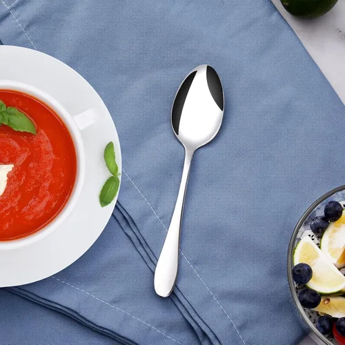 Vista 5 de Aebeky Cuchara de cena de acero inoxidable de 12 piezas, cucharadas grandes, 8 pulgadas (12 piezas)