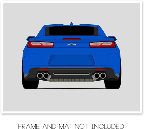 Vista 2 de Custom Car Posters Handmade Poster compatible with Chevy Camaro SS (2016-2018) 6th Generation (Rear) Print Wall Art Décor - 8x10 Metallic Print
