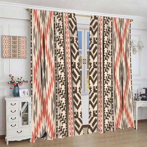 Vista 301 de Cortinas con patrón geométrico tribal, estilo suroeste, azteca, rústico, occidental, nativo americano, opacas, con bolsillo para barra, decoración
