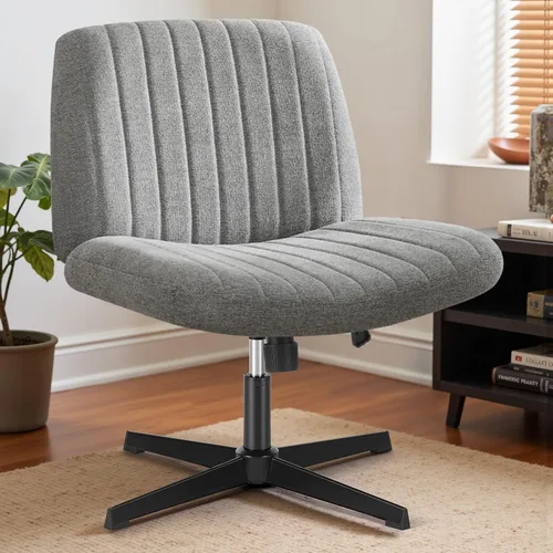 Vista 14 de DUMOS Criss Cross Chair with Wheels, Wide Cross Legged Office Desk Vanity Chairs, Fabric Armless Adjustable Swivel Chairs for Home Computer Task