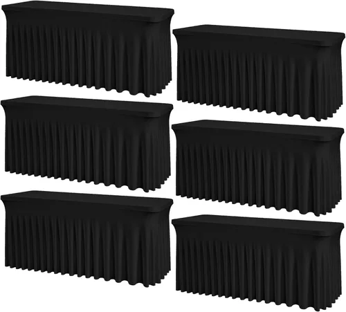 Vista 21 de Mantel rectangular de elastano negro, funda elástica ajustada para mesas rectangulares de 1,8 m, falda de mesa elástica sin arrugas para decoración