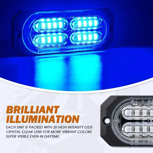 Vista 3 de Xprite Kit de luces intermitentes estroboscópicas estroboscópicas de 20 LED de superficie de montaje empotrado, marcador lateral de advertencia