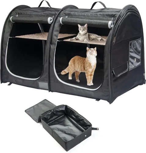 Mispace - Jaula portátil de doble compartimiento para exposición, para gatos, cómoda jaula de viaje para perros con bolsa de transporte, 2