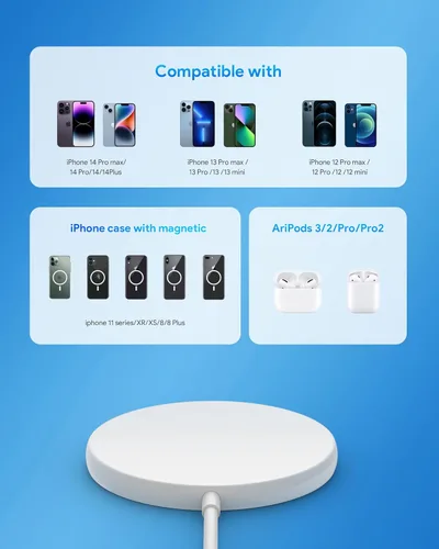 Vista 3 de Cargador inalámbrico magnético para iPhone 17 y 16 con cargador USB C PD de 20 W, paquete de 2 unidades compatibles con cargador Magsafe para iPhone