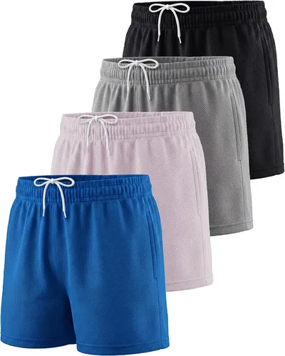 Vista 8 de Paquete de 4 pantalones cortos de malla para niñas, atléticos, baloncesto Conjunto 1