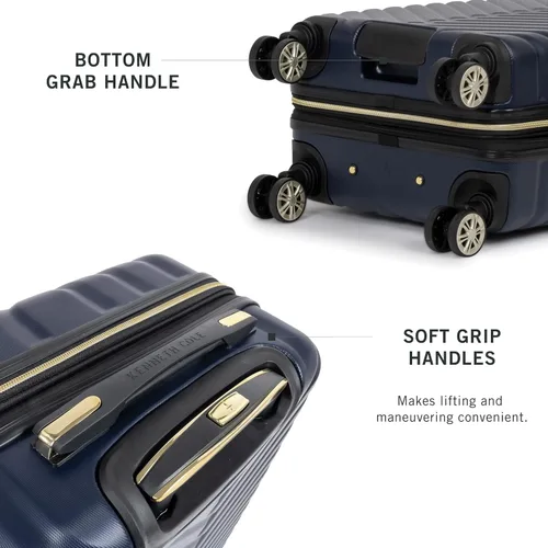 Vista 5 de Kenneth Cole REACTION Madison Square - Equipaje rígido expandible con estilo de Chevron para mujer, Azul marinoflor y brillo, 20-Inch Carry On