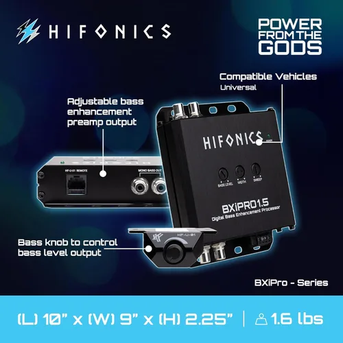 Vista 4 de Hifonics BXIPRO1.5 Potenciador de bajos, procesador digital con control remoto de montaje en tablero, integración con cualquier vehículo